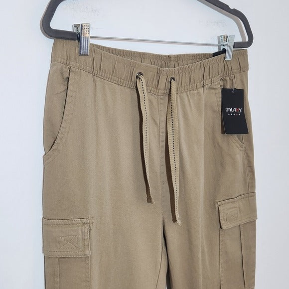Galaxy by Harvic Men's Khaki Cargo Jogger Pants Size Medium Tan Cargo Pants New