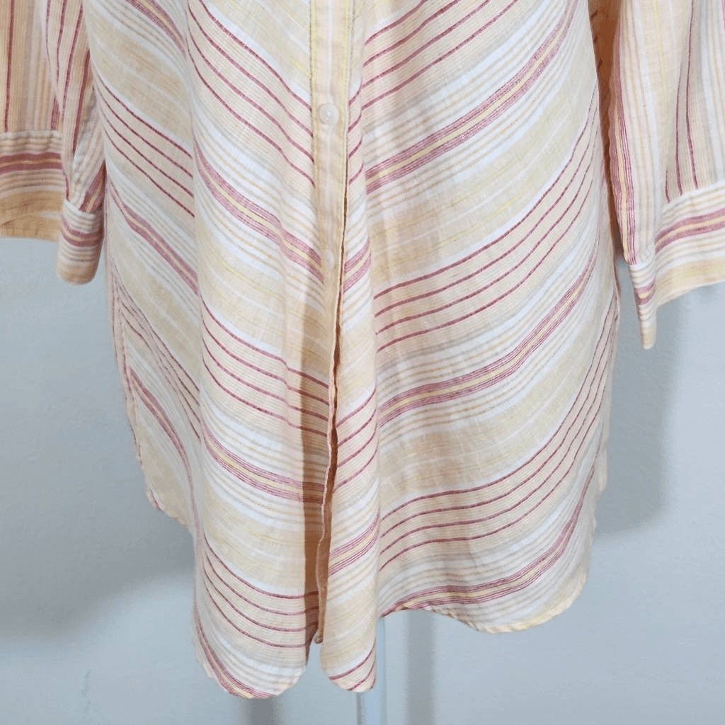 Chico's Yellow and Red Stripe Linen Button-Down Blouse Size Large