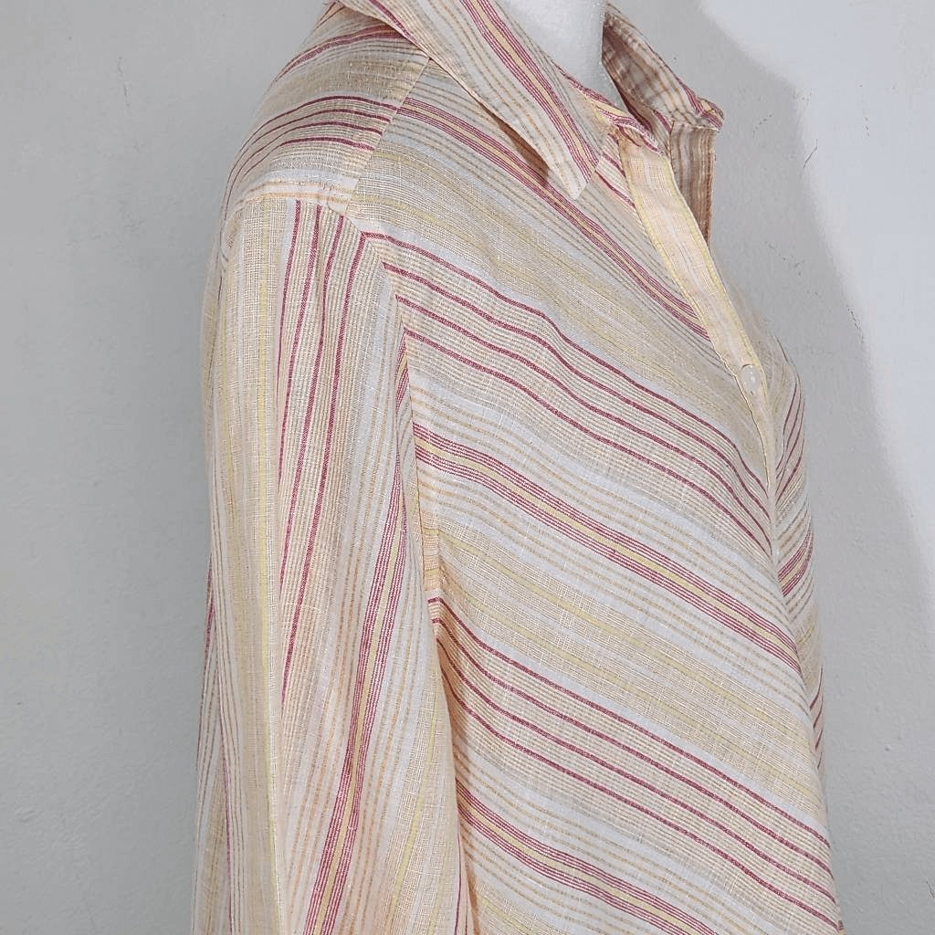 Chico's Yellow and Red Stripe Linen Button-Down Blouse Size Large