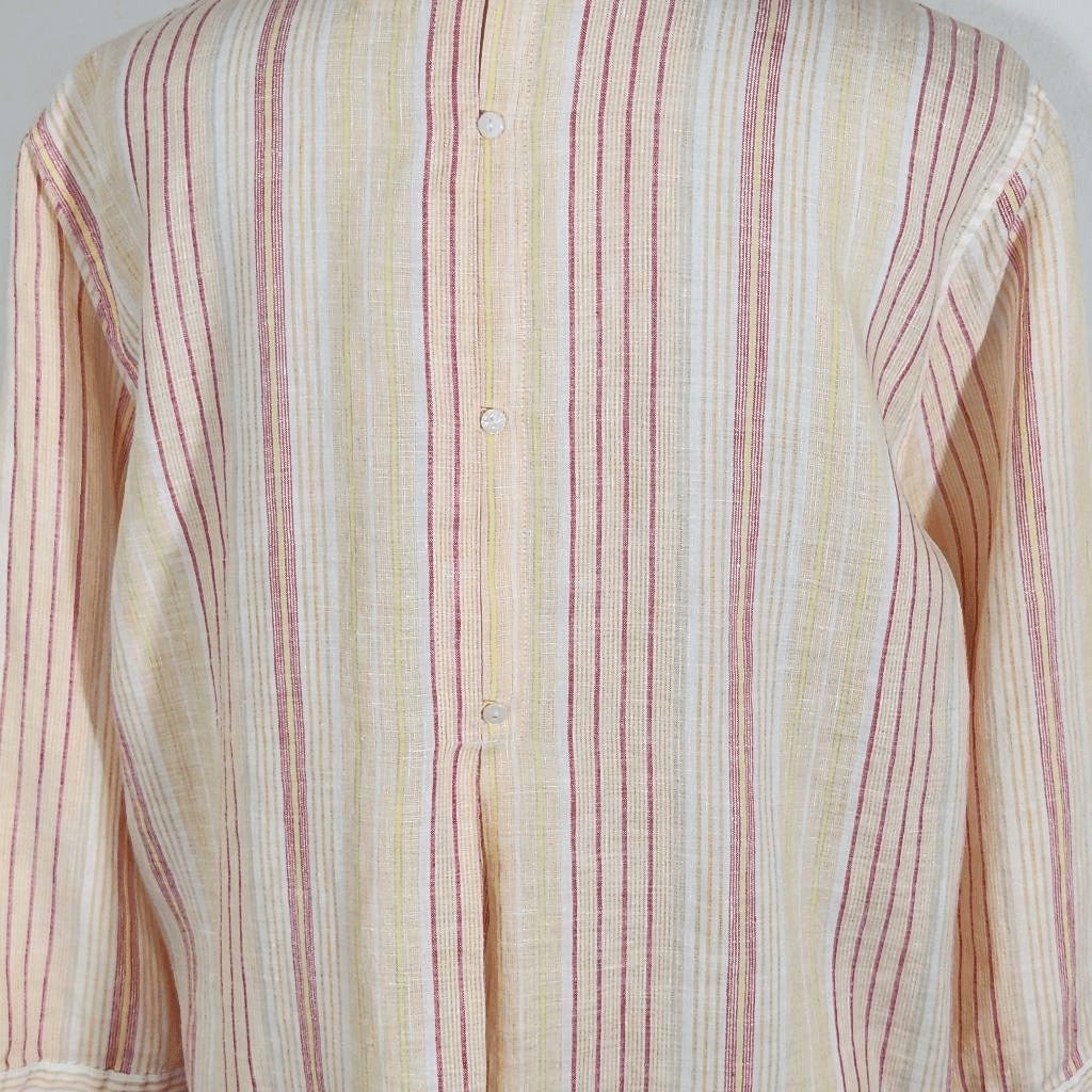Chico's Yellow and Red Stripe Linen Button-Down Blouse Size Large