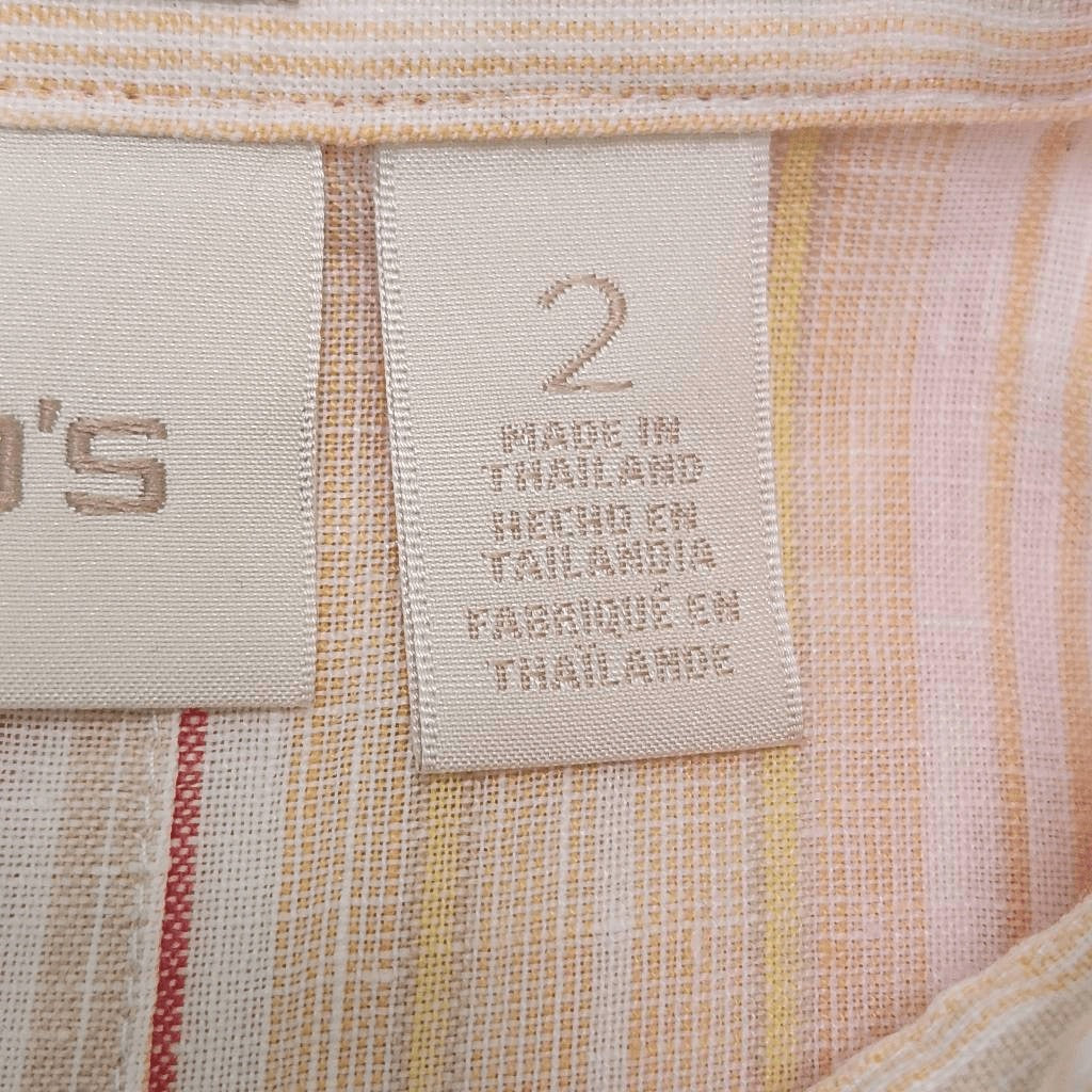 Chico's Yellow and Red Stripe Linen Button-Down Blouse Size Large