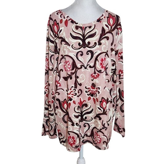 Chico's Pink Print Long Sleeve Tee NWT Size XL Chico's Colorful T-Shirt
