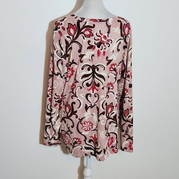 Chico's Pink Print Long Sleeve Tee NWT Size XL Chico's Colorful T-Shirt