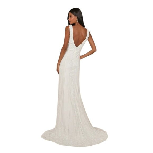 Lulus White Mermaid Beaded Wedding Dress NWT Size Small Sequined Wedding Gown