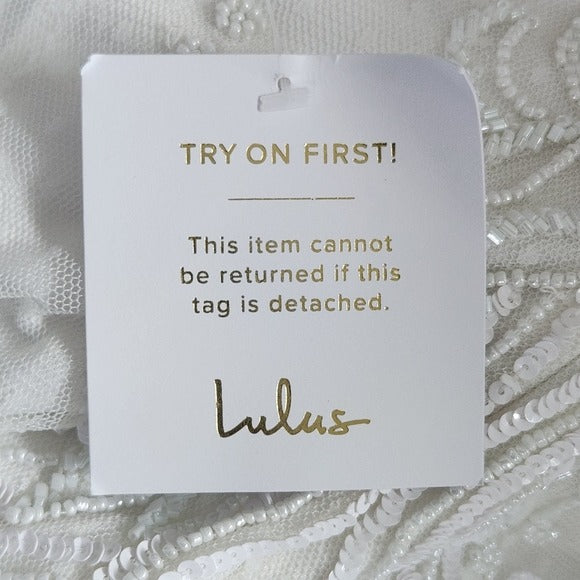 Lulus White Mermaid Beaded Wedding Dress NWT Size Small Sequined Wedding Gown