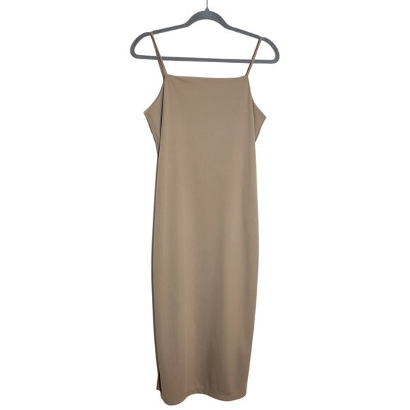 H&M Khaki Fitted Midi Slip Dress Size Small NWT Flaws