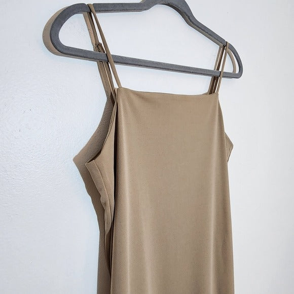 H&M Khaki Fitted Midi Slip Dress Size Small NWT Flaws