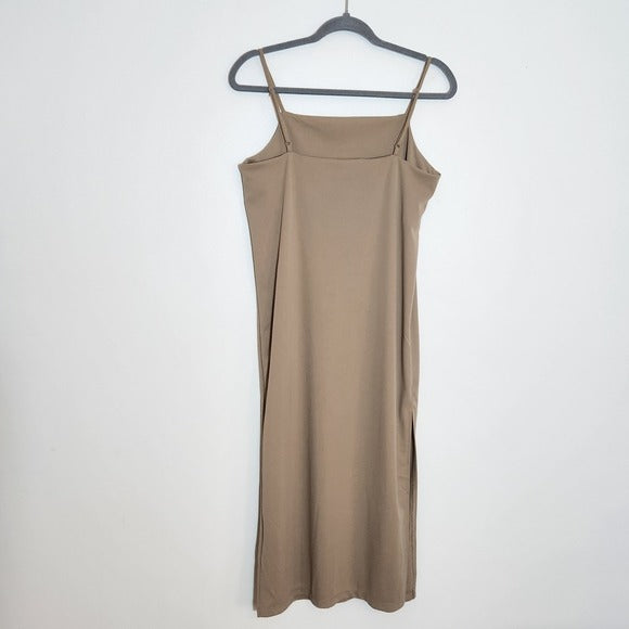 H&M Khaki Fitted Midi Slip Dress Size Small NWT Flaws