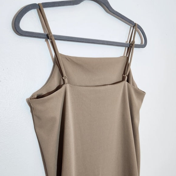 H&M Khaki Fitted Midi Slip Dress Size Small NWT Flaws