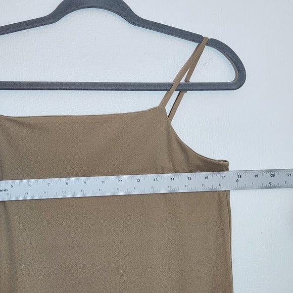 H&M Khaki Fitted Midi Slip Dress Size Small NWT Flaws