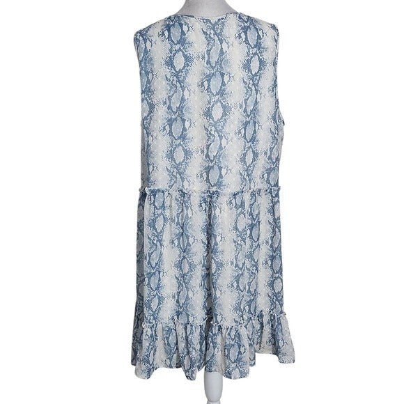 A Beautiful Soul Blue and White Sleeveless Tiered Dress Sz Large Snakeskin Print