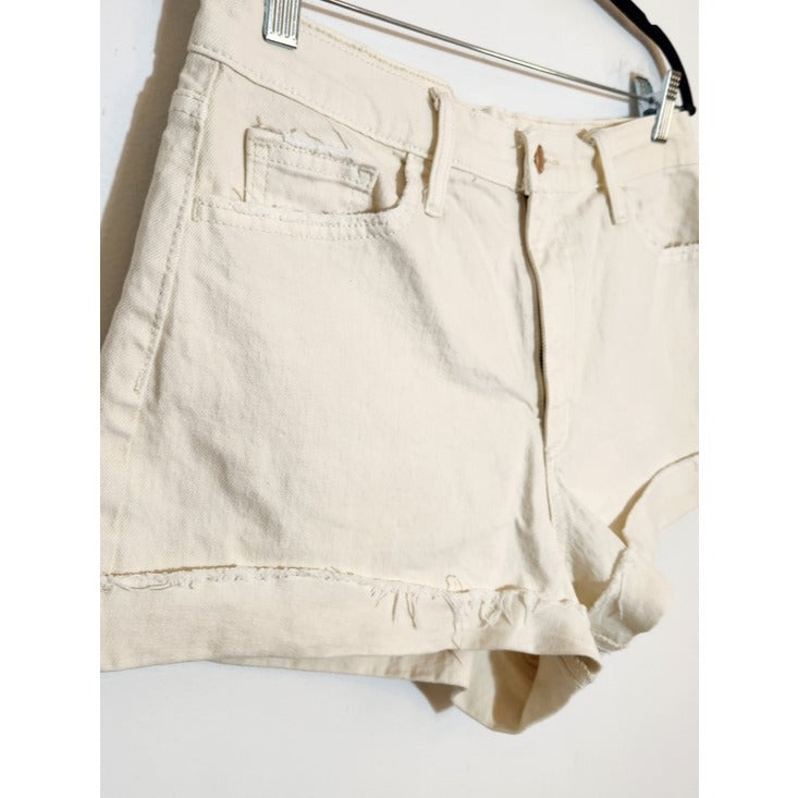 Universal Thread Cream High Rise Cut Off Denim Shorts Size 10 Flaw