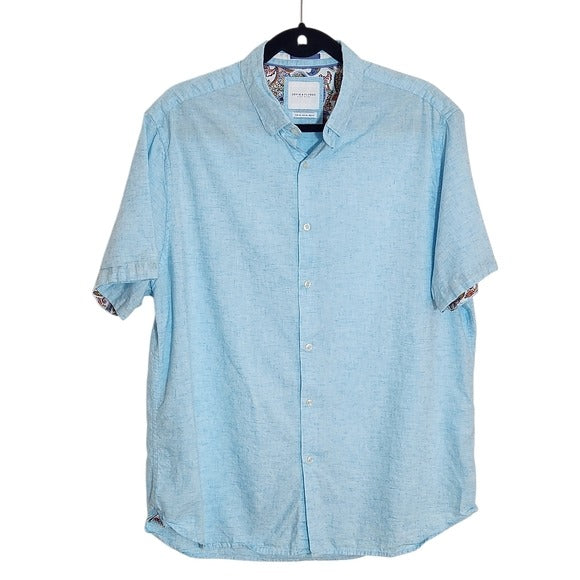 Denim & Flower Light Blue Short Sleeve Button-Up Shirt Size XL