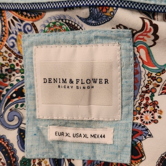 Denim & Flower Light Blue Short Sleeve Button-Up Shirt Size XL
