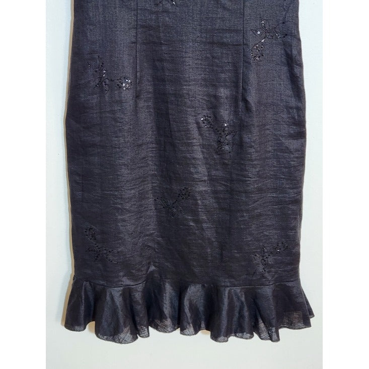 Debbie Shuchat Black Linen Sleeveless Cocktail Dress Size 10