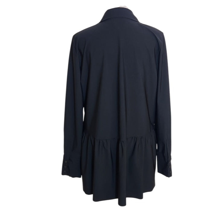 Lysse Lagenlook Black Button-up Blouse with Ruffle Hem Size Medium