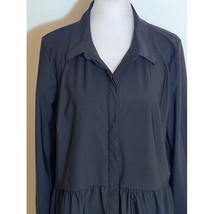 Lysse Lagenlook Black Button-up Blouse with Ruffle Hem Size Medium