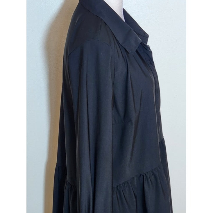 Lysse Lagenlook Black Button-up Blouse with Ruffle Hem Size Medium