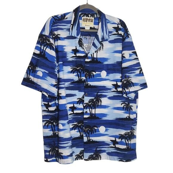 Honu Blue Hawaiian Short Sleeve Shirt Size XXL Blue and White Hawaiian Shirt
