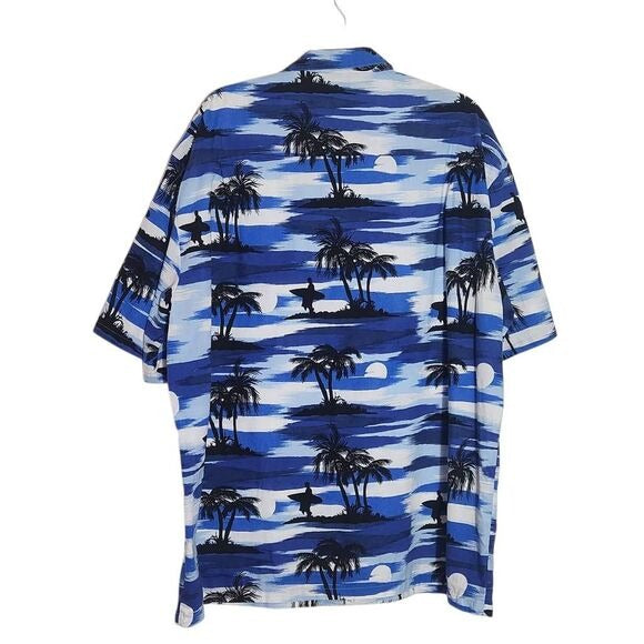 Honu Blue Hawaiian Short Sleeve Shirt Size XXL Blue and White Hawaiian Shirt