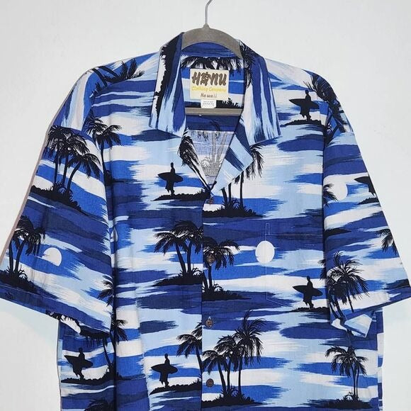 Honu Blue Hawaiian Short Sleeve Shirt Size XXL Blue and White Hawaiian Shirt