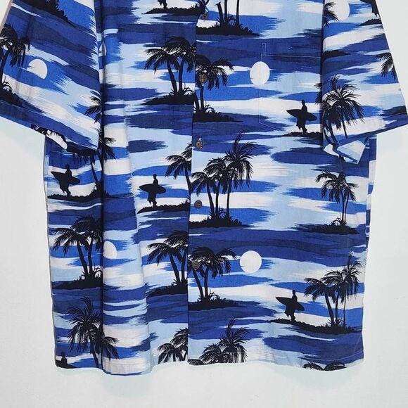 Honu Blue Hawaiian Short Sleeve Shirt Size XXL Blue and White Hawaiian Shirt