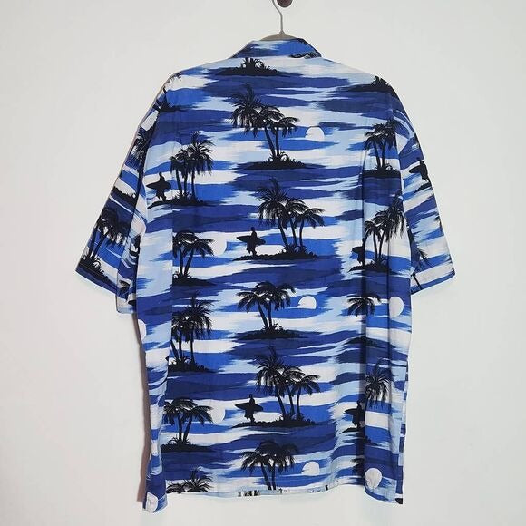 Honu Blue Hawaiian Short Sleeve Shirt Size XXL Blue and White Hawaiian Shirt