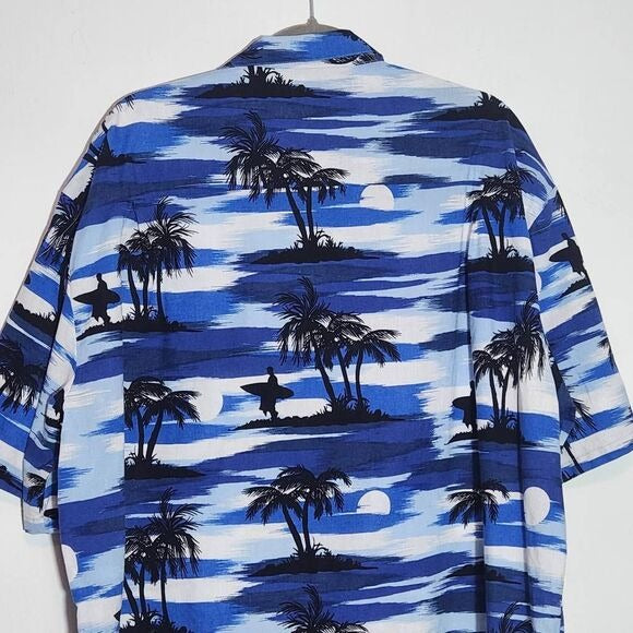 Honu Blue Hawaiian Short Sleeve Shirt Size XXL Blue and White Hawaiian Shirt