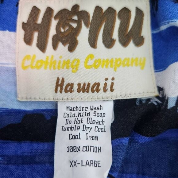 Honu Blue Hawaiian Short Sleeve Shirt Size XXL Blue and White Hawaiian Shirt