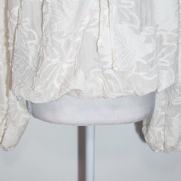 Peach Cream Cropped Sheer Blouse with Full Sleeves Size XL Cream Boho Top