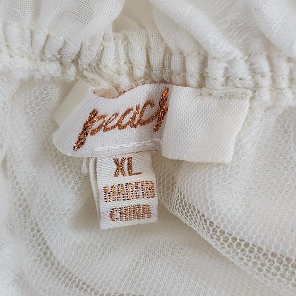 Peach Cream Cropped Sheer Blouse with Full Sleeves Size XL Cream Boho Top