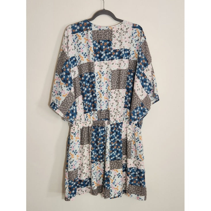 GiGio Blue and Pink Patchwork Boho Short Romper Size 1XL Boho Romper