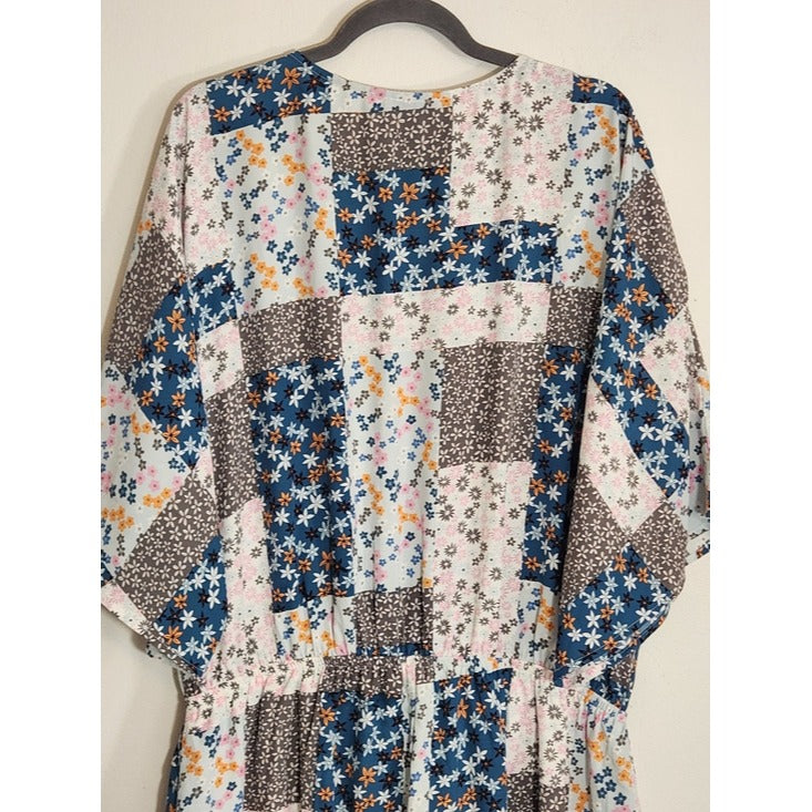 GiGio Blue and Pink Patchwork Boho Short Romper Size 1XL Boho Romper