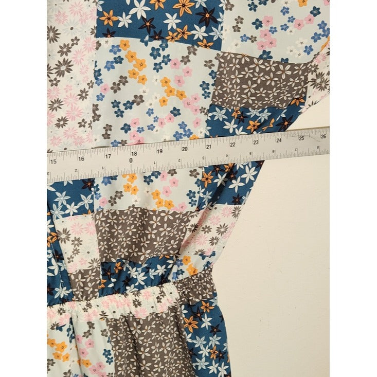 GiGio Blue and Pink Patchwork Boho Short Romper Size 1XL Boho Romper