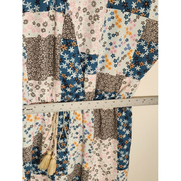 GiGio Blue and Pink Patchwork Boho Short Romper Size 1XL Boho Romper