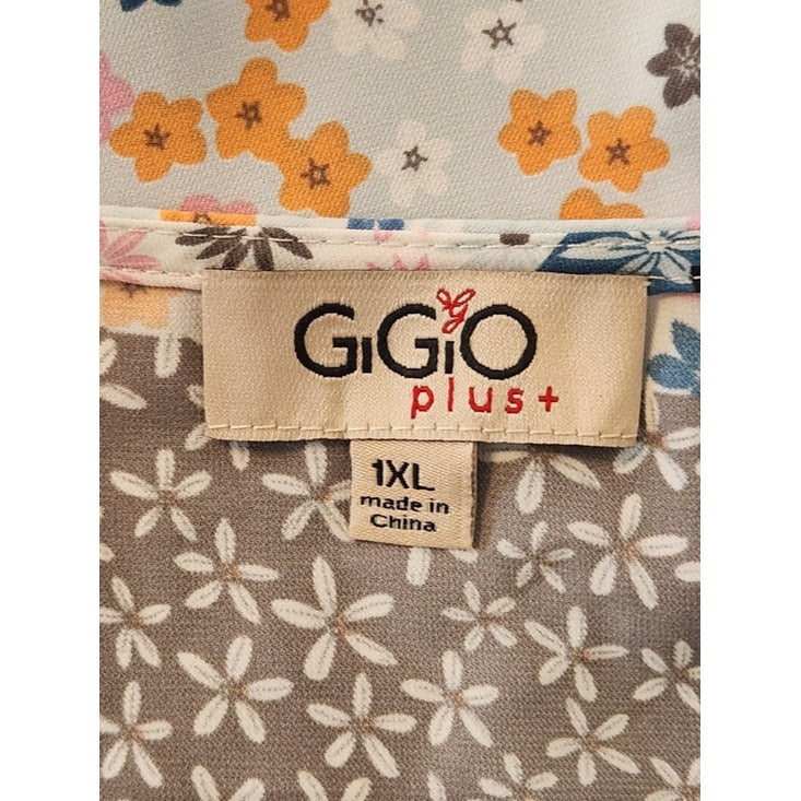 GiGio Blue and Pink Patchwork Boho Short Romper Size 1XL Boho Romper