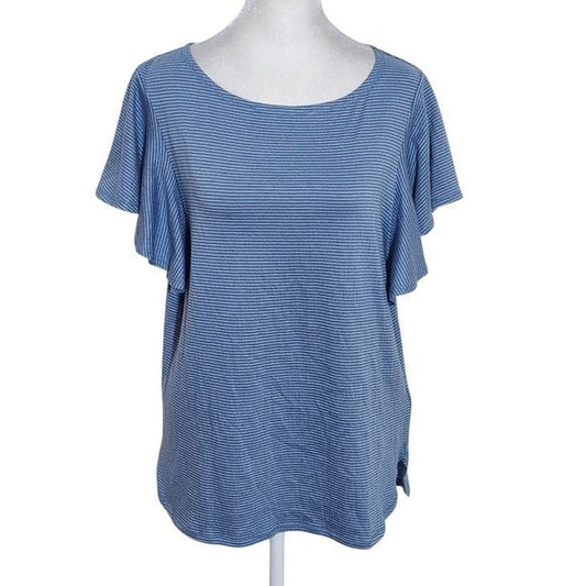 Max Studio Blue Striped Short Sleeve Tee NWT Suze Large Blue and White Top