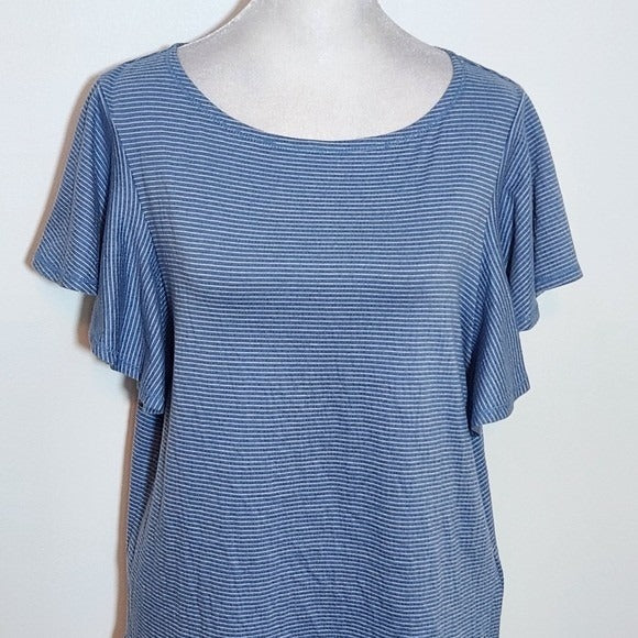 Max Studio Blue Striped Short Sleeve Tee NWT Suze Large Blue and White Top
