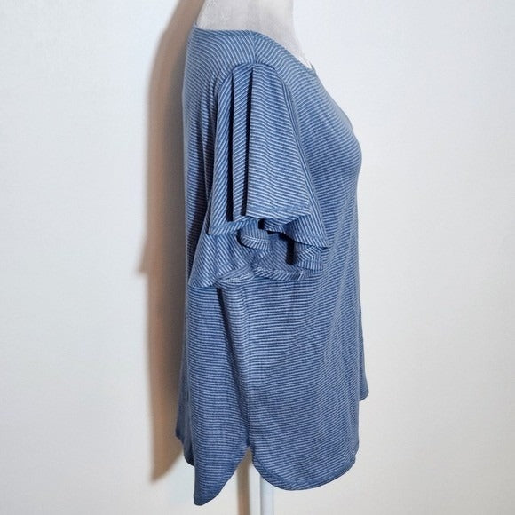 Max Studio Blue Striped Short Sleeve Tee NWT Suze Large Blue and White Top