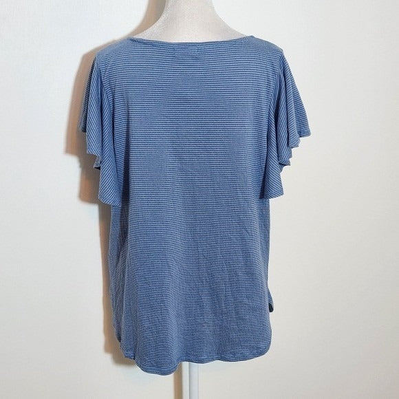 Max Studio Blue Striped Short Sleeve Tee NWT Suze Large Blue and White Top
