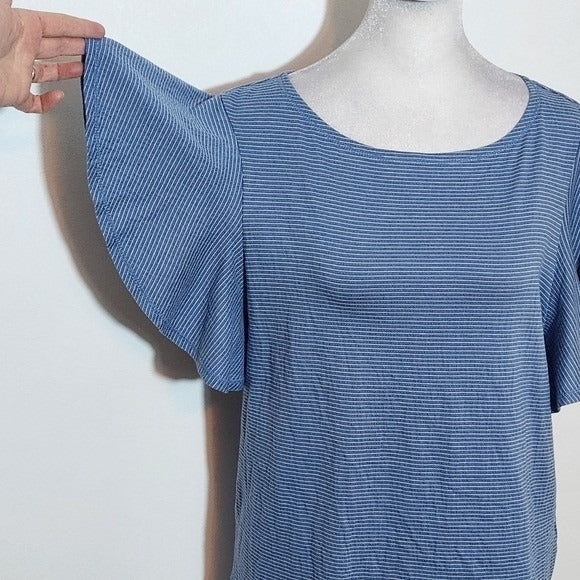 Max Studio Blue Striped Short Sleeve Tee NWT Suze Large Blue and White Top
