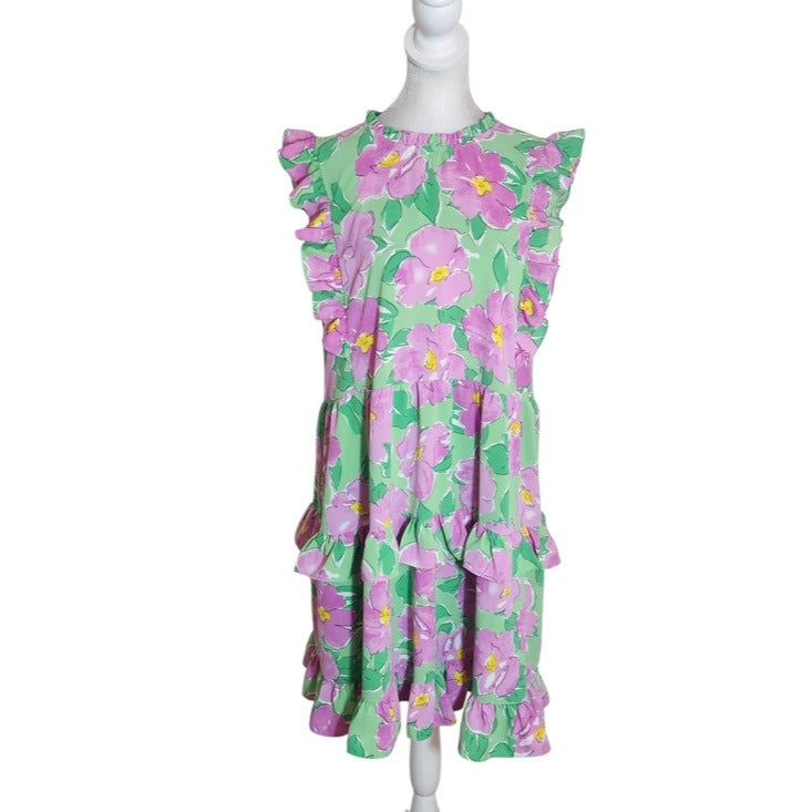 Staccato Green and Pink Floral Ruffle Mini Dress Size Medium Wedding Guest Dress