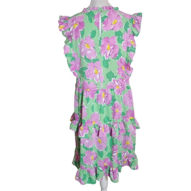 Staccato Green and Pink Floral Ruffle Mini Dress Size Medium Wedding Guest Dress