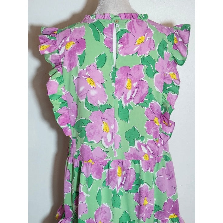 Staccato Green and Pink Floral Ruffle Mini Dress Size Medium Wedding Guest Dress