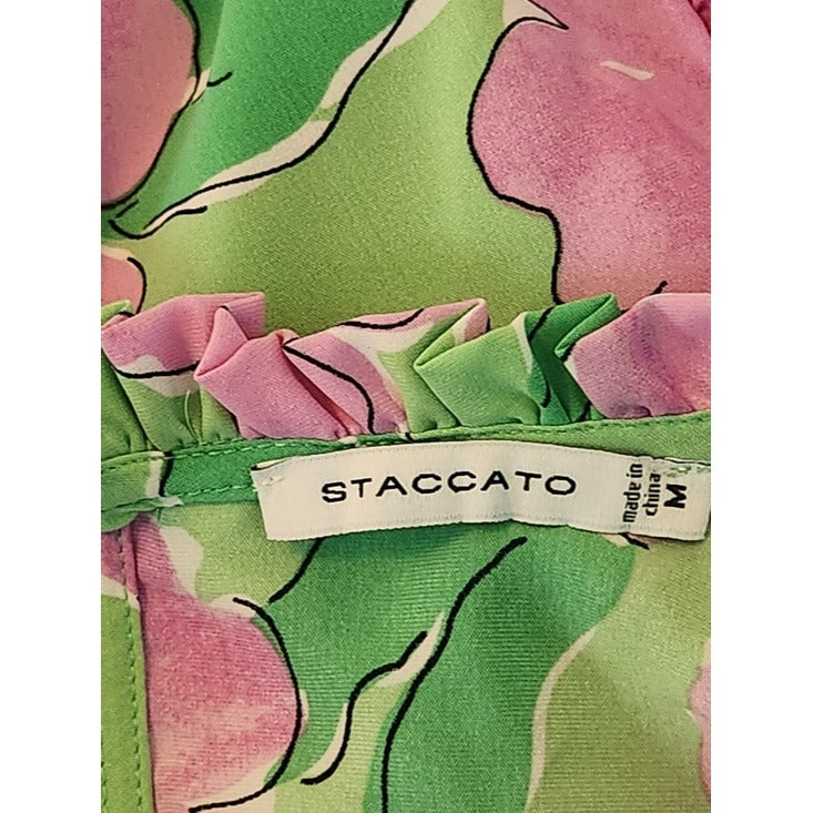 Staccato Green and Pink Floral Ruffle Mini Dress Size Medium Wedding Guest Dress