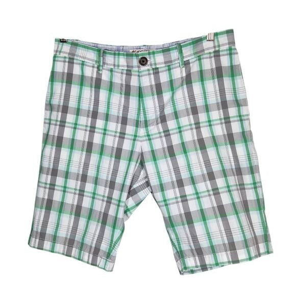 Original Penguin Green and Gray Plaid Chino Shorts Size 33 Preppy Plaid Shorts