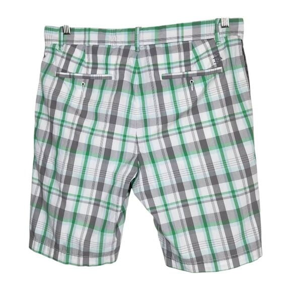 Original Penguin Green and Gray Plaid Chino Shorts Size 33 Preppy Plaid Shorts