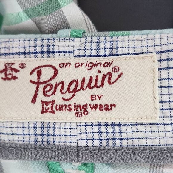 Original Penguin Green and Gray Plaid Chino Shorts Size 33 Preppy Plaid Shorts