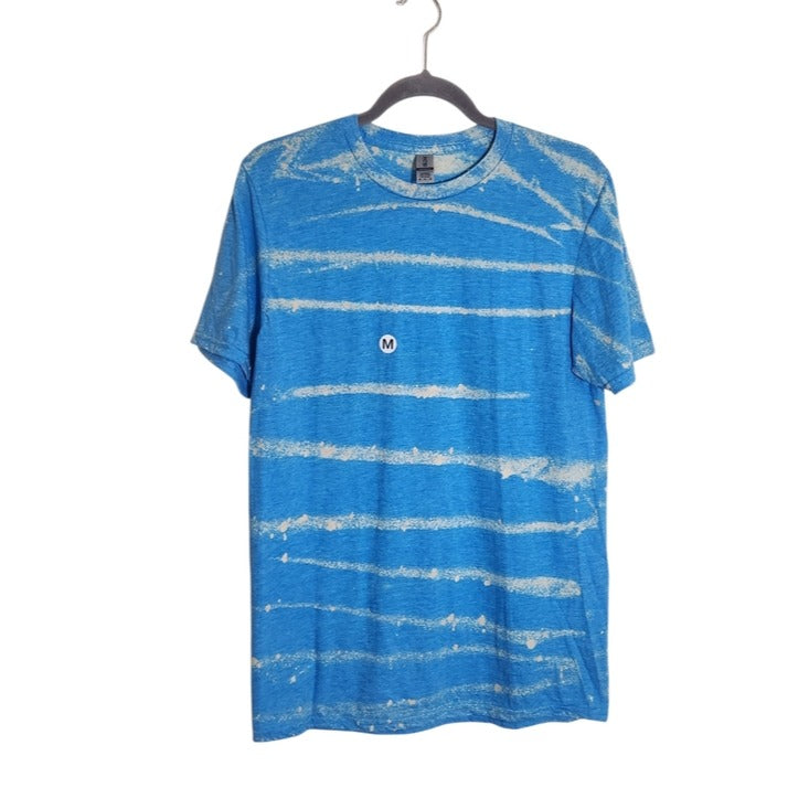 Gildan Mens Blue and Cream Tie Dye Striped Tee Short Sleeve Size Medium NWOT