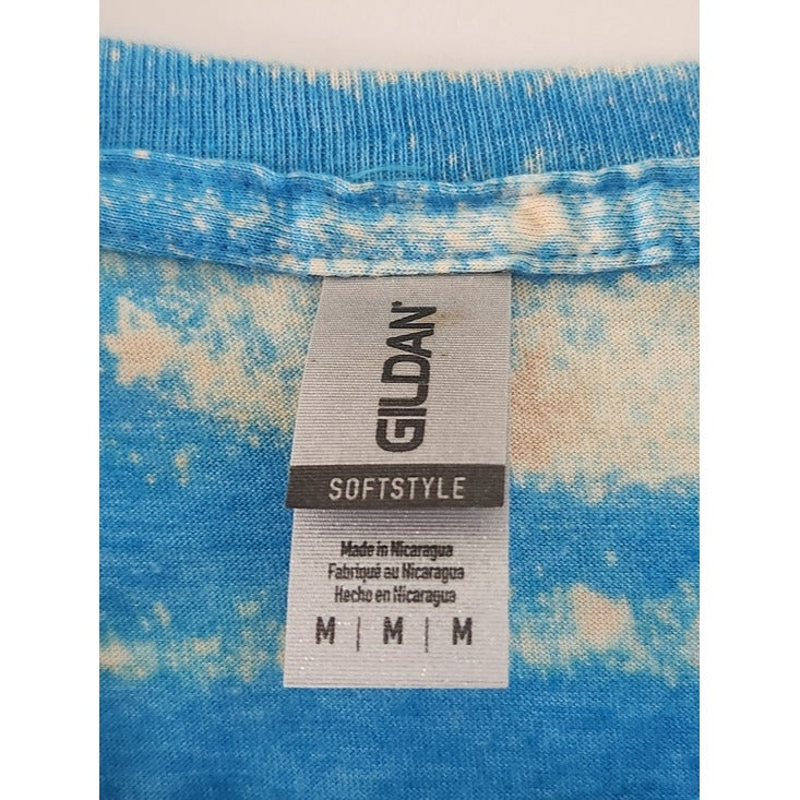 Gildan Mens Blue and Cream Tie Dye Striped Tee Short Sleeve Size Medium NWOT